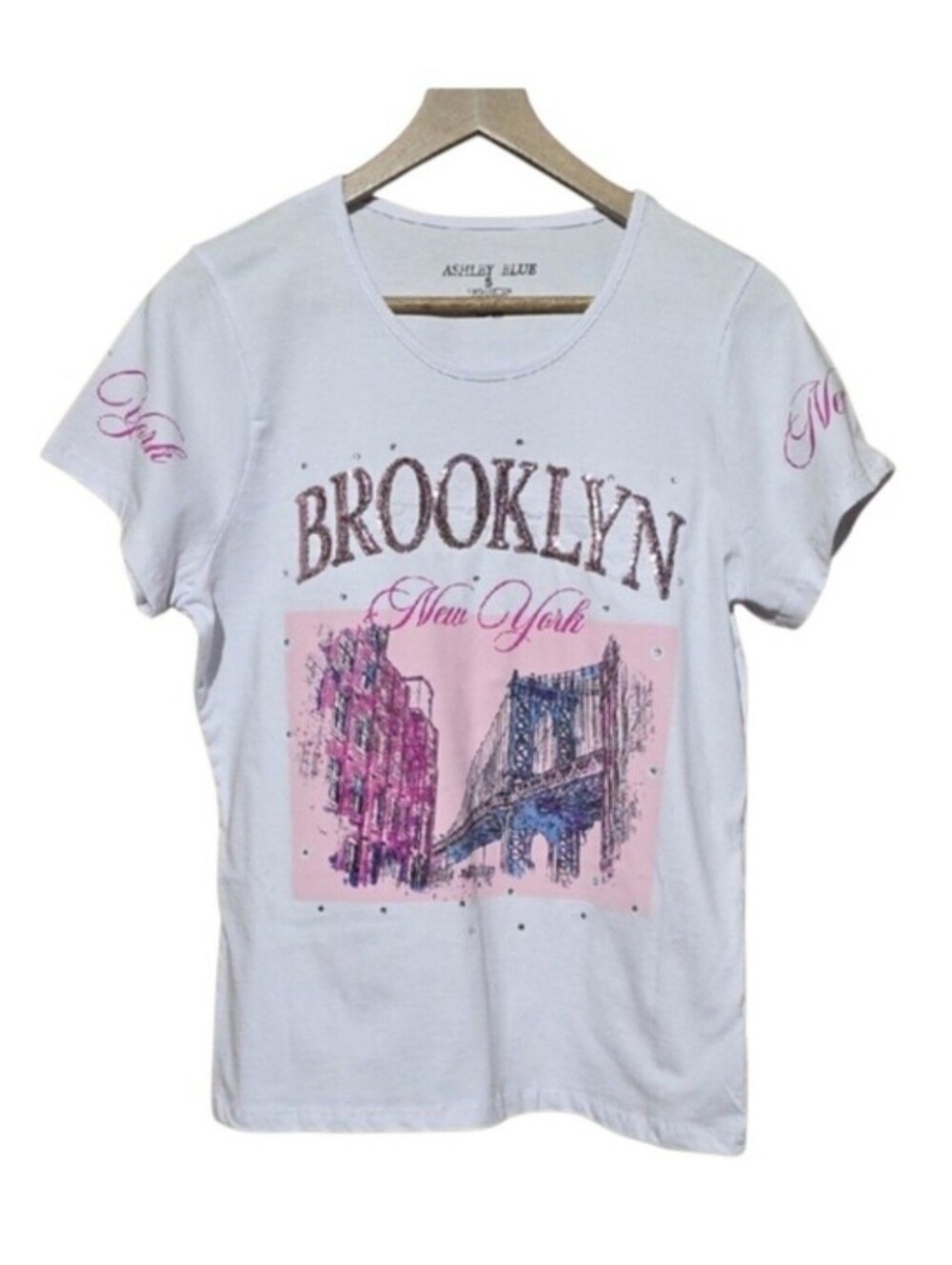 Ashley Blue White "Brooklyn New York" Graphic Tee